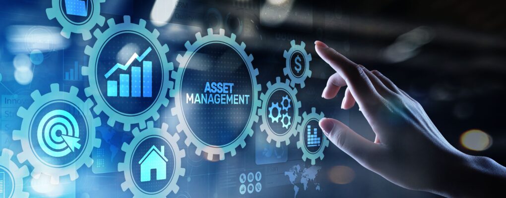 Asset management internet concept button on virtual screen.