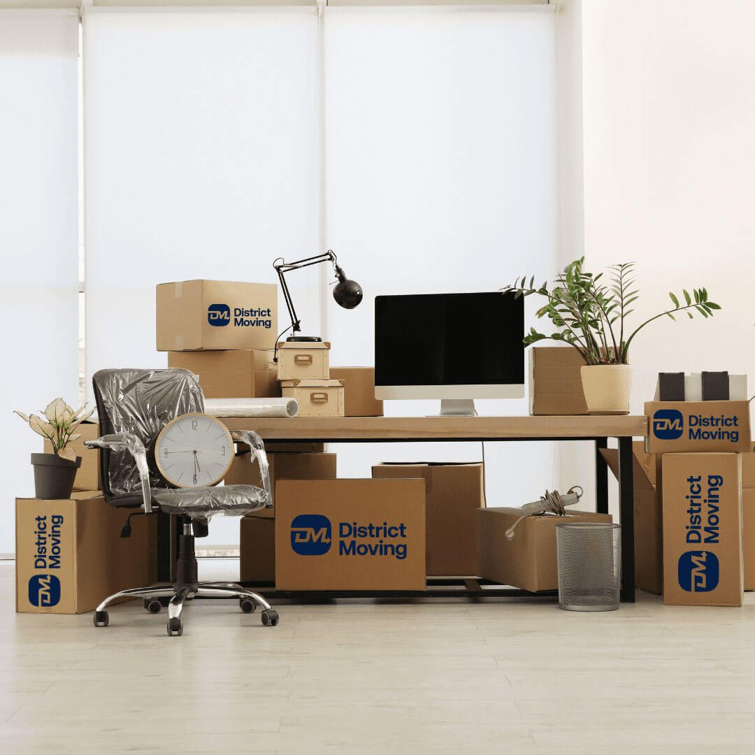 liquidated office equipment and packing boxes
