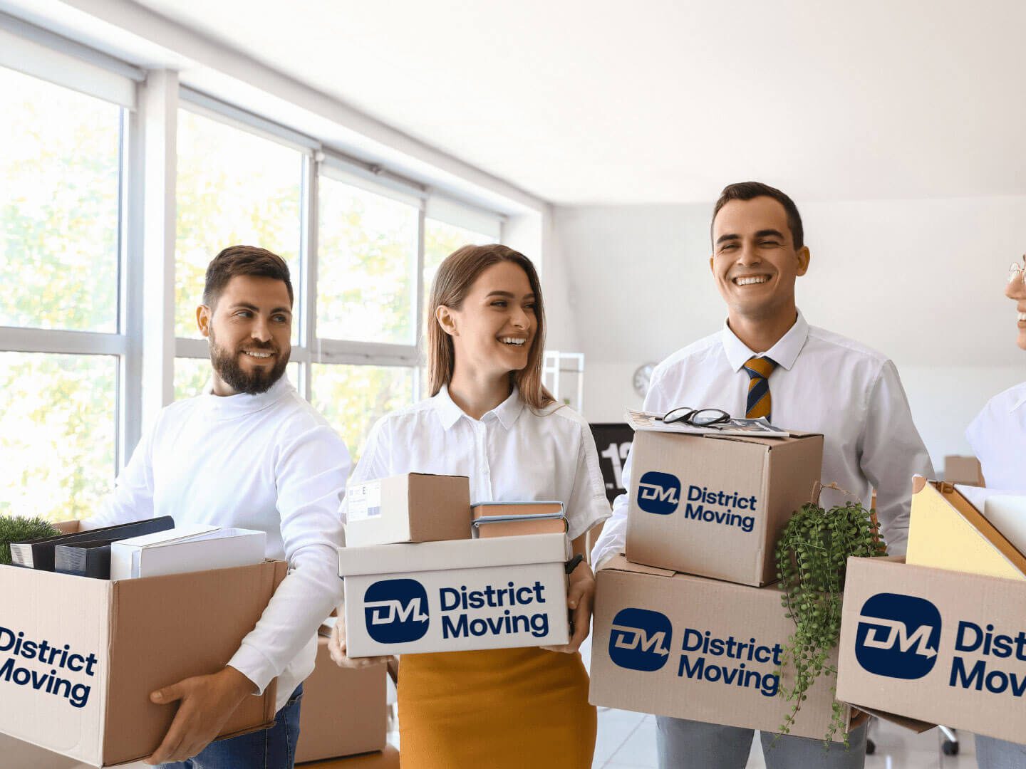 government employees holding boxes from District Moving